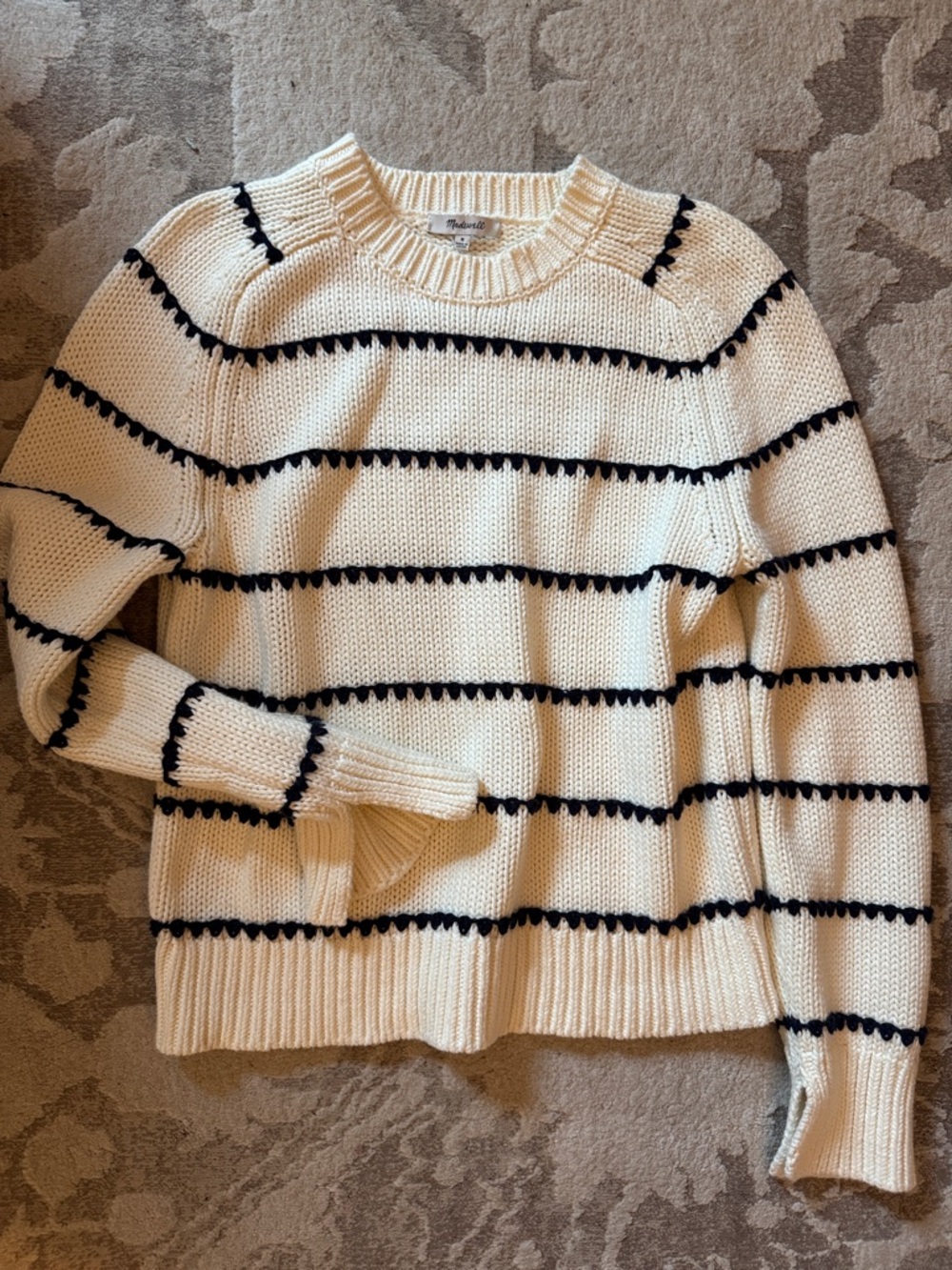 Madewell Cream Sweater with Black Stripes - Crew Neck